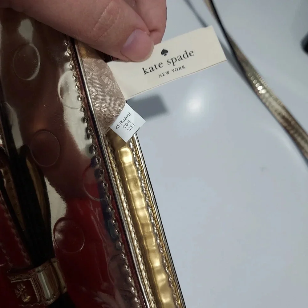 Kate Spade New York Bow Accent Metallic Gold Polka Dot Design Crossbody